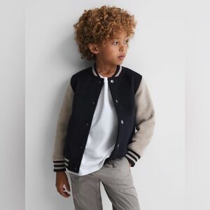 Reiss Navy/Stone Kansas Senior Wool Blend Boys Bomber Jacket Size 12-13Y